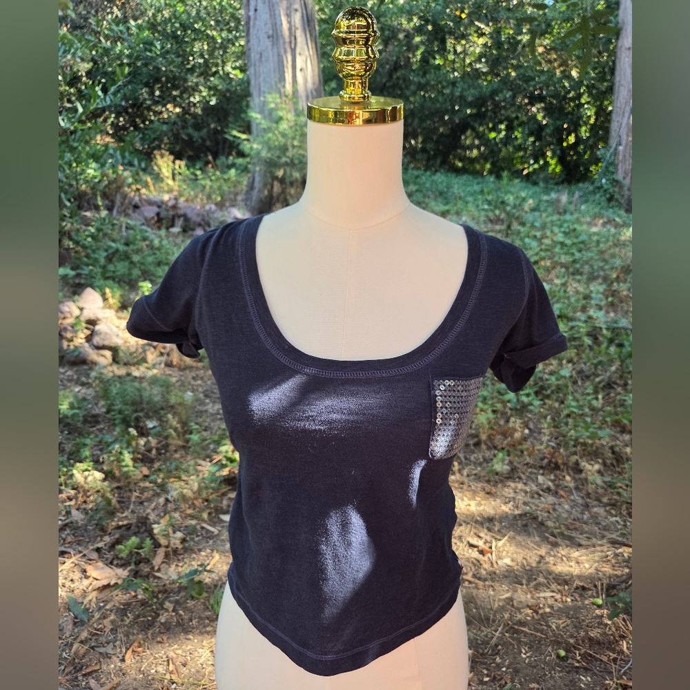 Hollister Y2K‎ Navy Blue Crop Top with Sequin Pocket